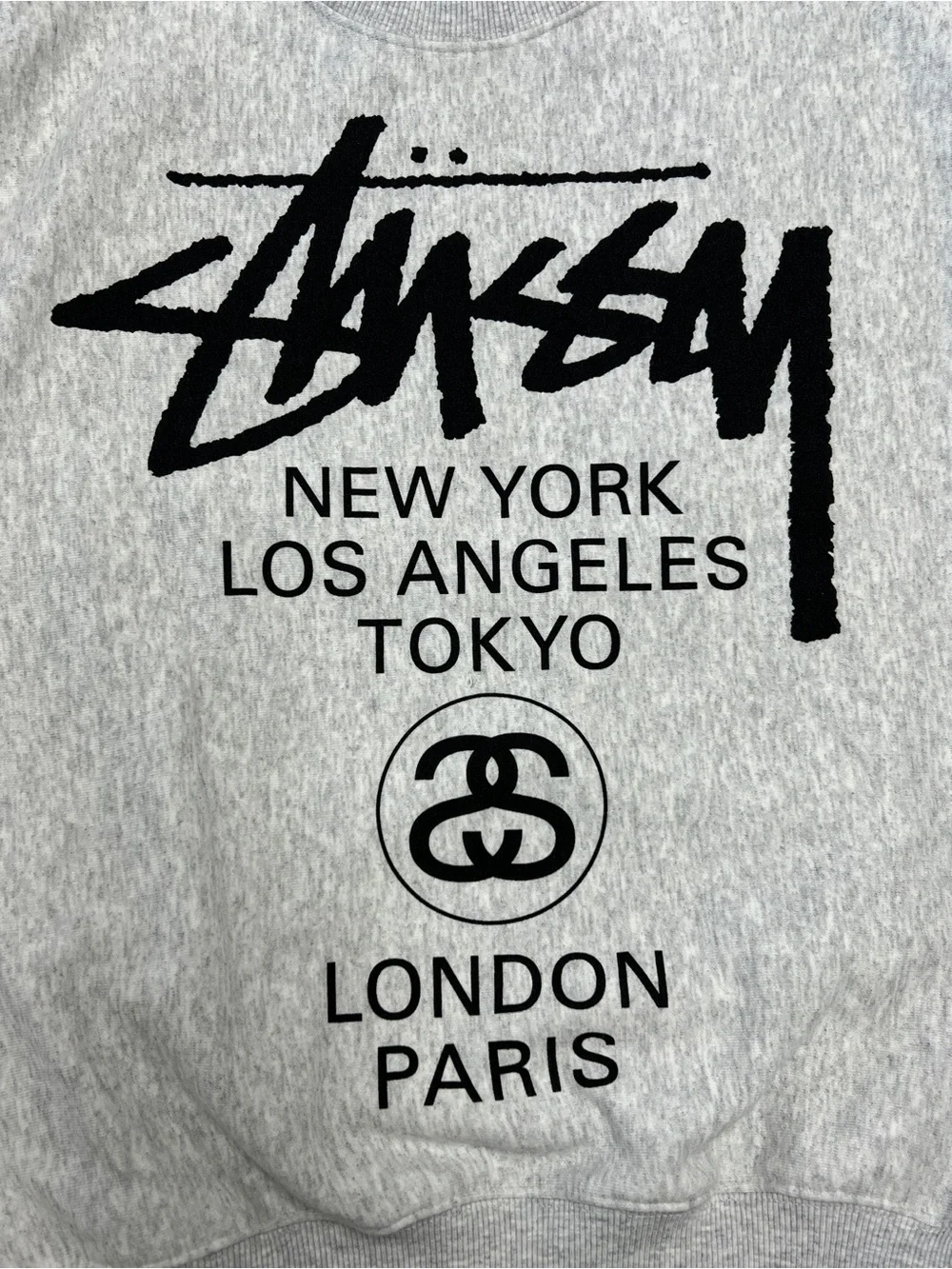Stussy World Tour Gray Crewneck Sweatshirt Logo Cities Graphic Size Medium